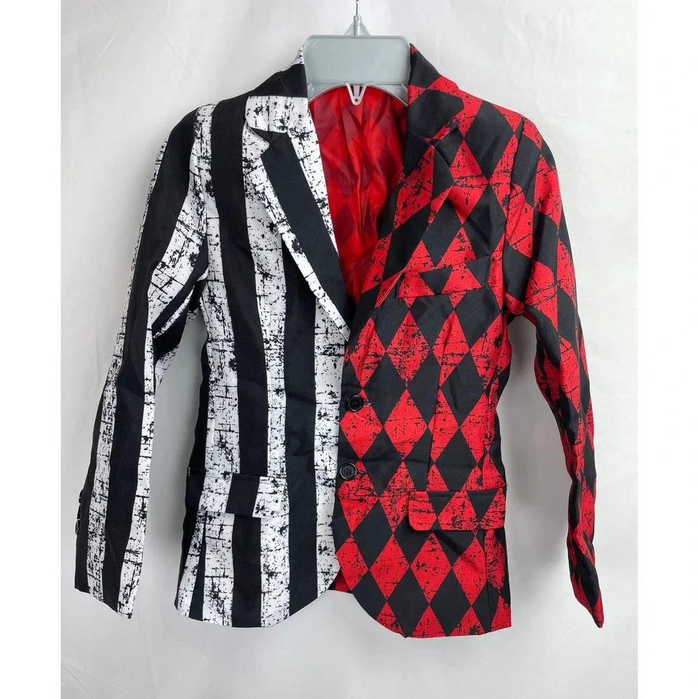 Spirit Halloween Child Medium Twisted Circus Suit Red White Jacket Pants Tie - Picture 2 of 9